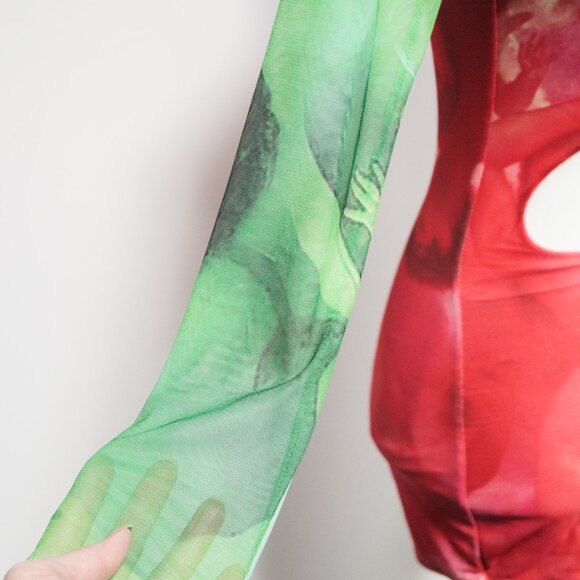 Red Tye Dye 'Orchid' Mesh Cutout Bodysuit 💋 GOI BARCELONA - Picture 8 of 9